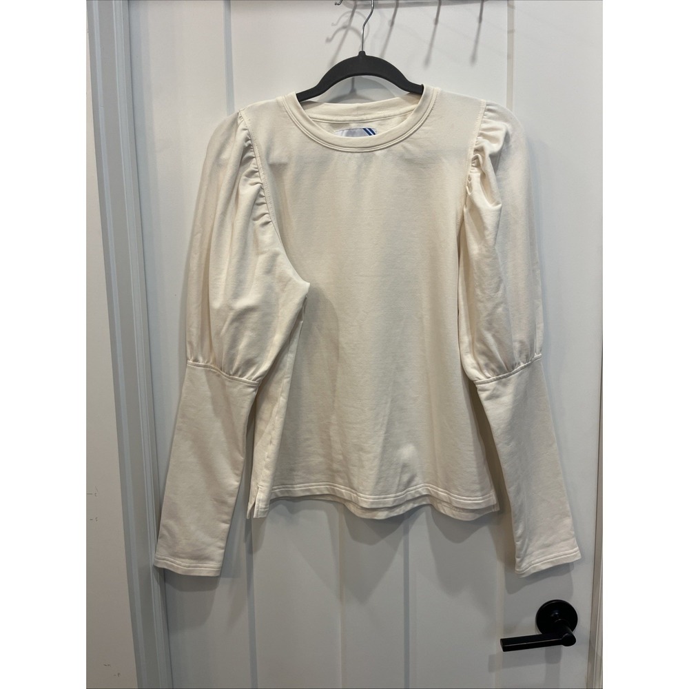 Addison Bay White Cream Puff Sleeve Luxe Terry Webster Top Women's Size‎ Small